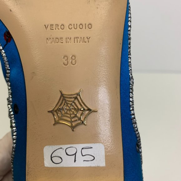 Charlotte Olympia Crouching Tiger Satin Loafer Women's Size 38  Blue - Picture 6 of 9